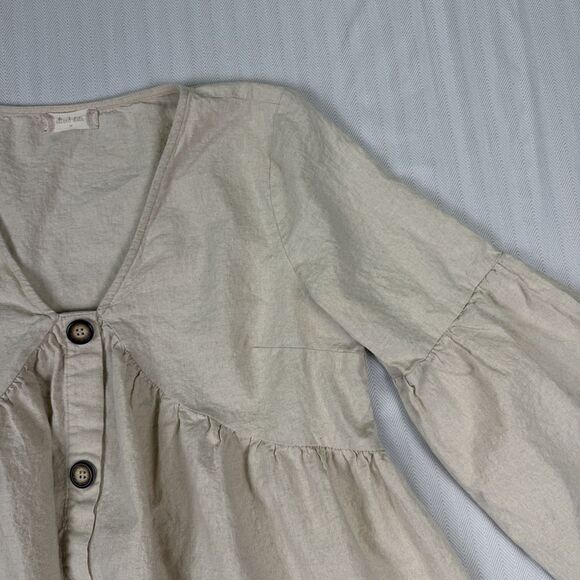 Boho Altar'd State Linen Cream Peasant Top Size M Balloon Sleeve Cottagecore - Picture 3 of 10
